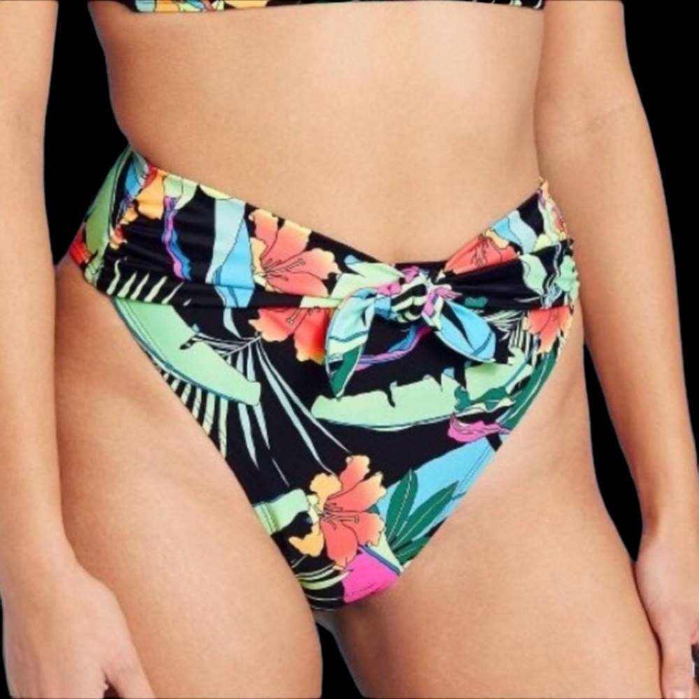 Xhilaration Juniors Size S Sash Tie Cheeky High Leg Waist Bikini Bottom Tropical